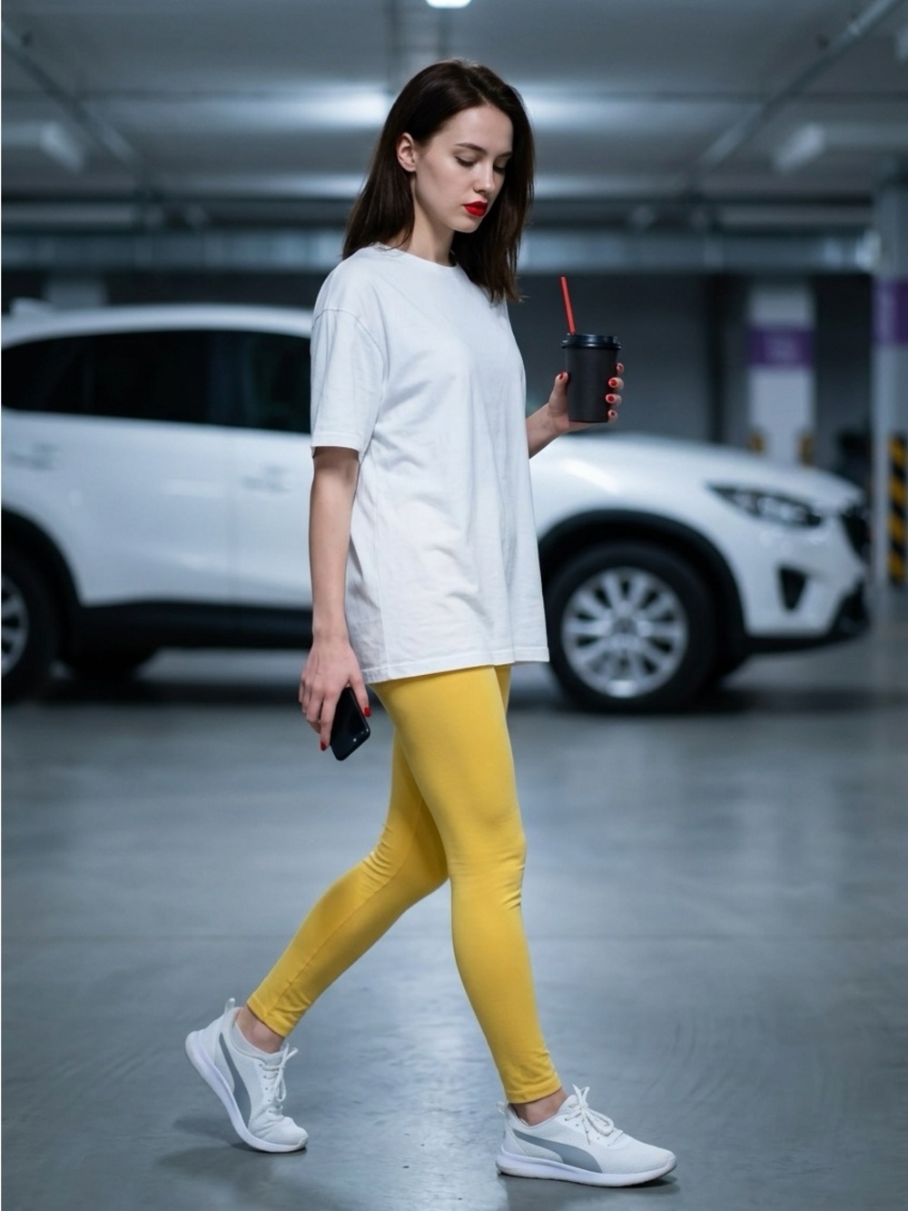 Women’s Soft Yellow Active Leggings-Size L